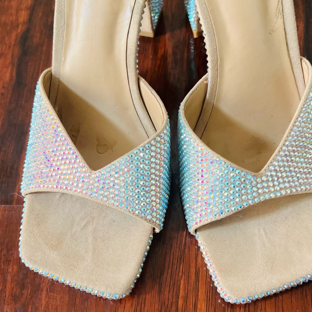INC International Concepts Blue and Cream Heels with Sparkly Embellishments